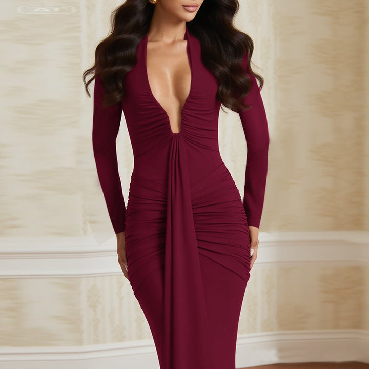 Damen langes Wickelkleid mit raffinierten Drapierungen und elegantem V-Ausschnitt Echo Archiv