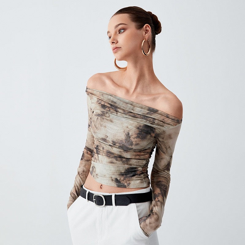 Damen Elegantes Oberteil mit Offshoulder-Passform und drapiertem Design Echo Archiv