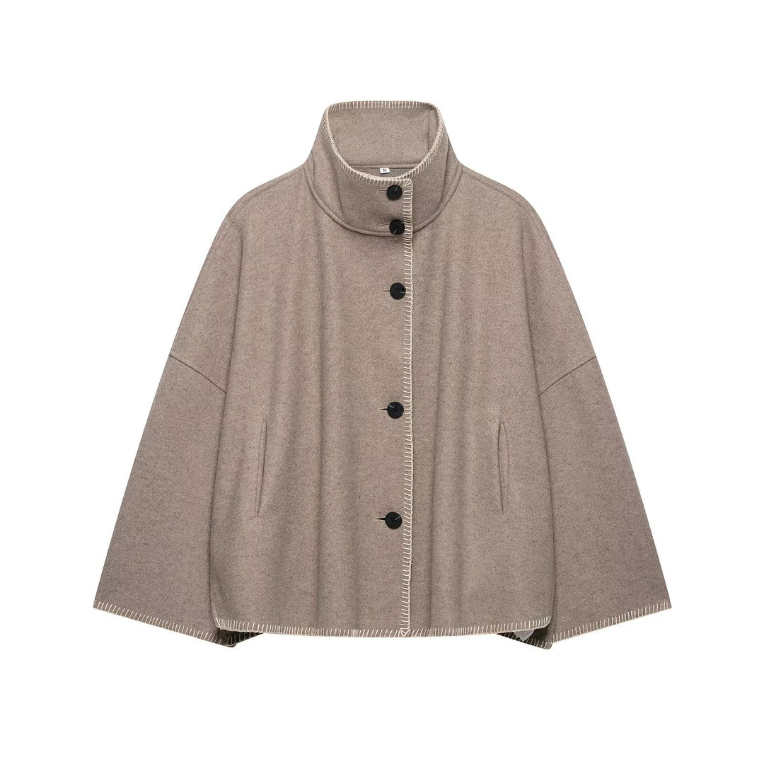 Damen Wollmix-Cape mit hohem Stehkragen, dekorativer Ziernaht und Knopfleiste Echo Archiv