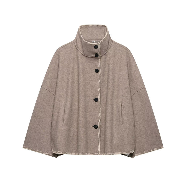 Damen Wollmix-Cape mit hohem Stehkragen, dekorativer Ziernaht und Knopfleiste Echo Archiv