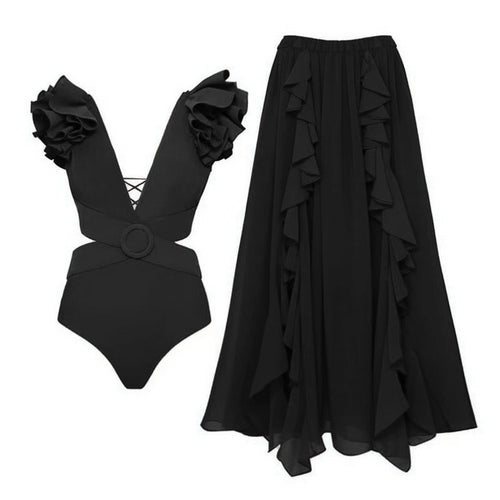 Damen Schwimmanzug mit voluminösen Rüschendetails und aufregendem Schnitt Echo Archiv