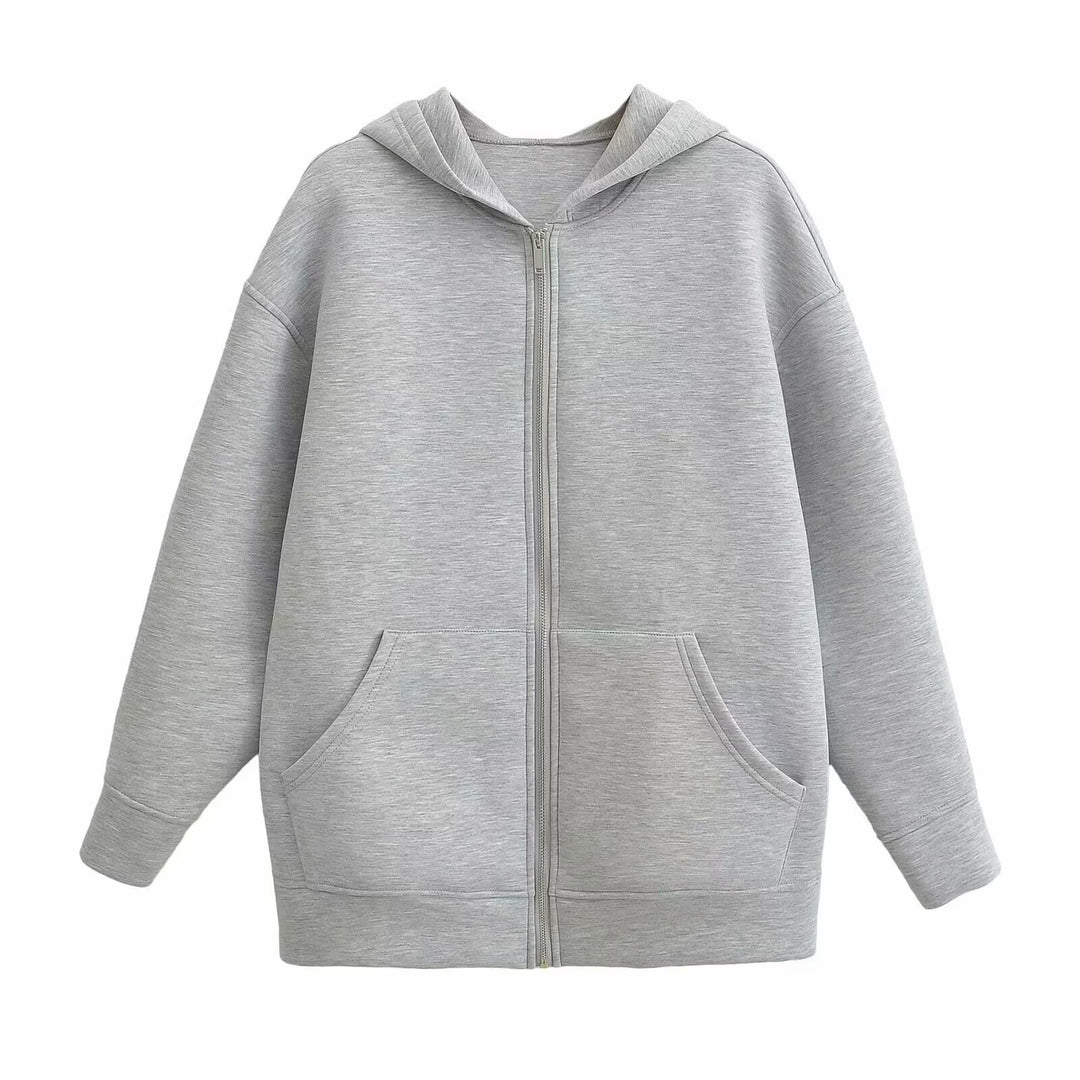Damen 70+ Oversize Kapuzenjacke mit Reißverschluss, Kängurutaschen und verlängertem Saum Echo Archiv