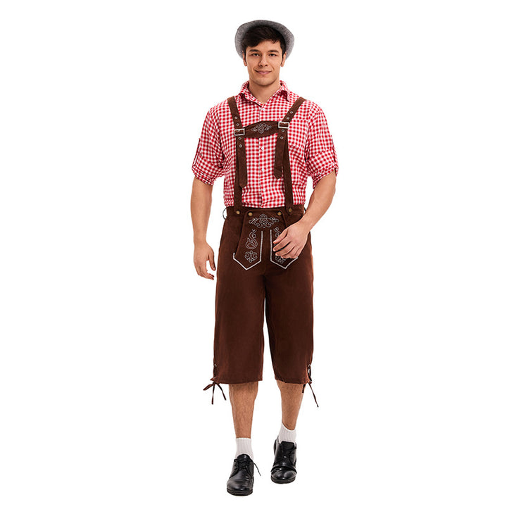 Herren nan traditionelle Trachtenlederhose mit verstellbaren Trägern und stickierter Vorderpasse Echo Archiv