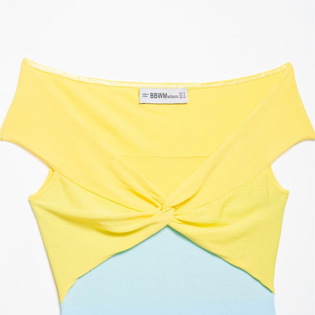 Damen Off-Shoulder Oberteil mit Knoten-Detail und Farbverlauf Echo Archiv