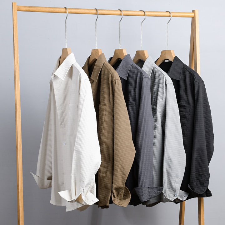 Herren Texturiertes Waffelstruktur-Overshirt mit Brusttasche und legerer Passform Echoarchiv
