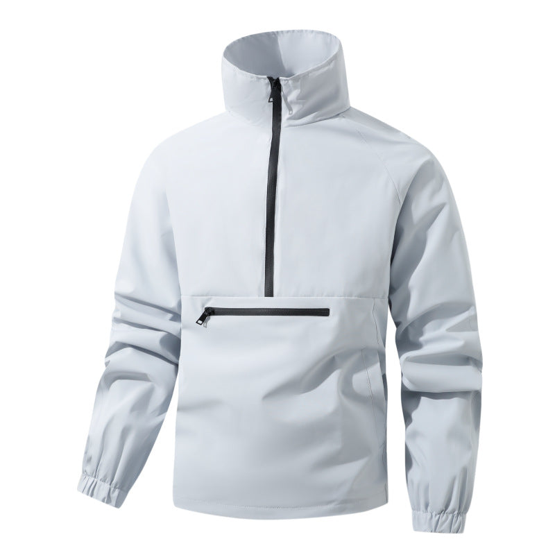 Herren Leichter wasserabweisender Anorak mit Halbzip, hohem Stehkragen & Front-Reißverschlusstasche Echoarchiv