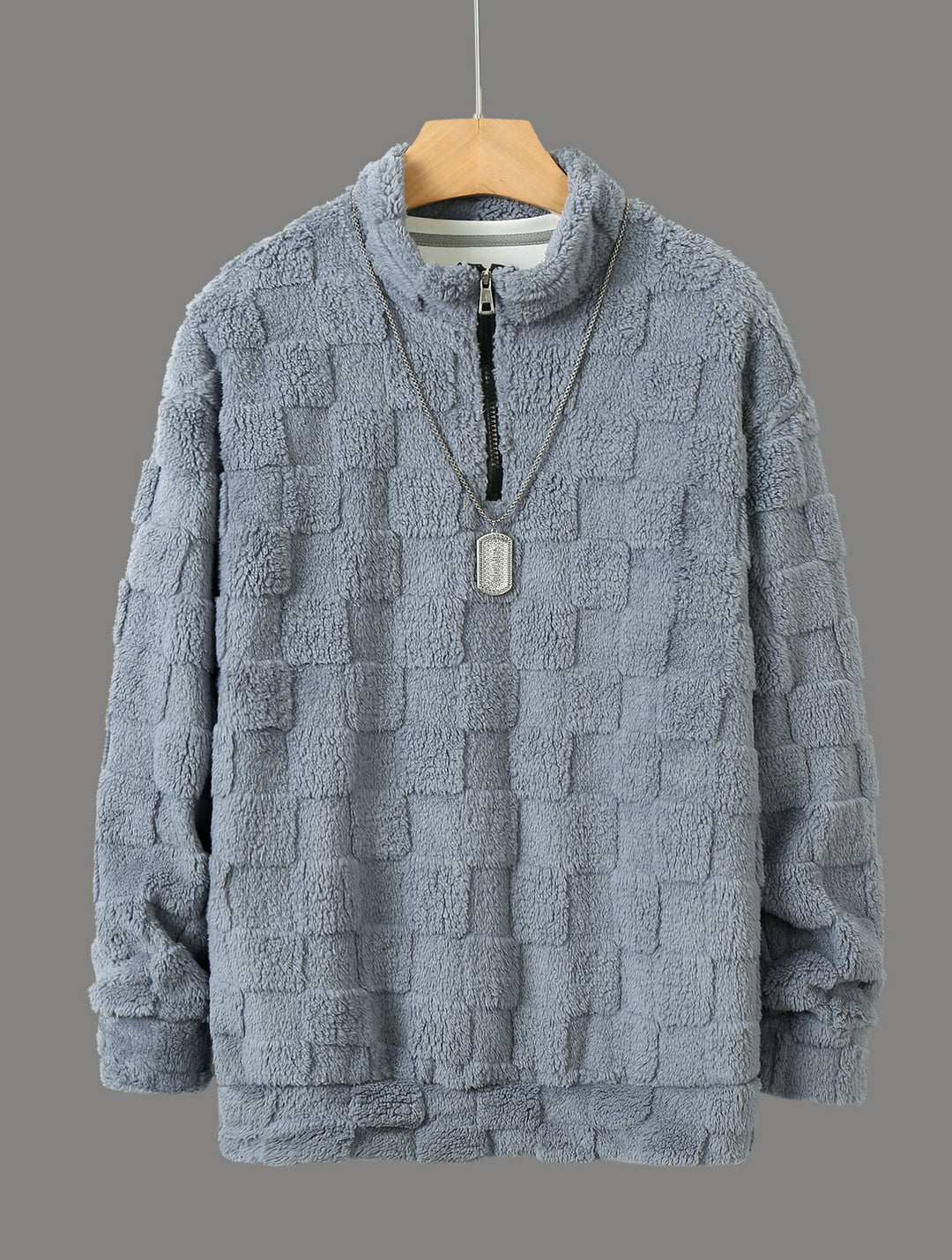 Herren karierter Sherpa-Halbzip-Pullover mit hohem Stehkragen und weicher Teddy-Fleece-Qualität – Cavarno