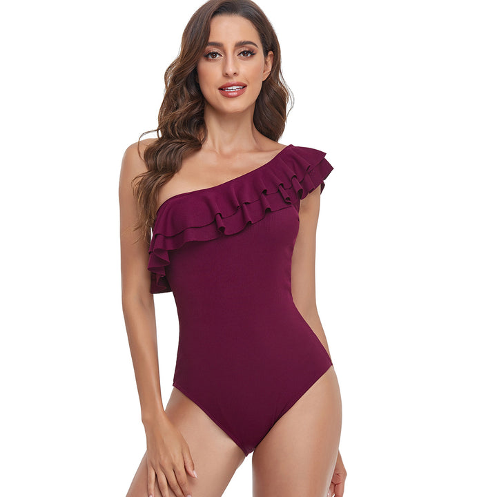 Damen Einteiliger Badeanzug mit asymmetrischem Rüschendesign Echo Archiv