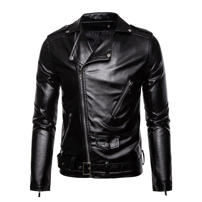 Herren Biker-Lederjacke mit asymmetrischem Reißverschluss und robusten Nähte Echoarchiv
