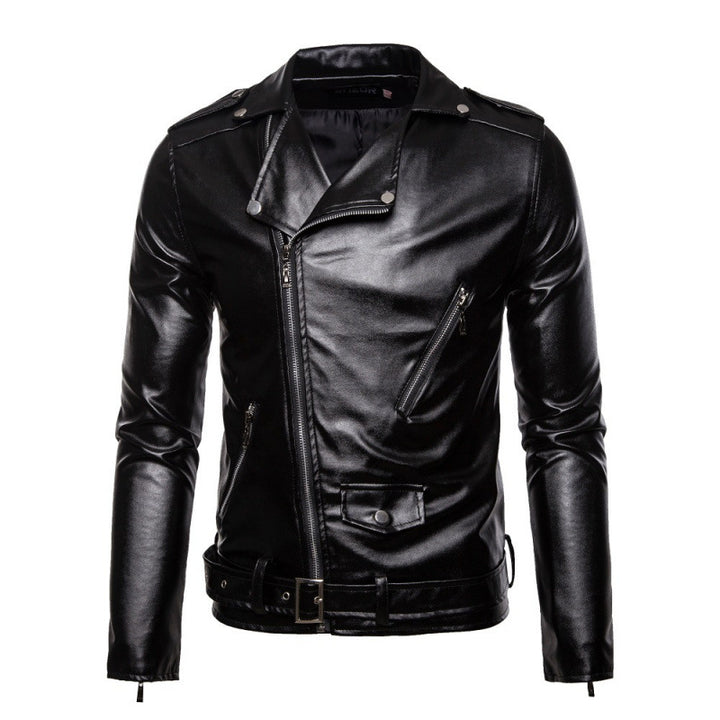 Herren Biker-Lederjacke mit asymmetrischem Reißverschluss und robusten Nähte Echoarchiv