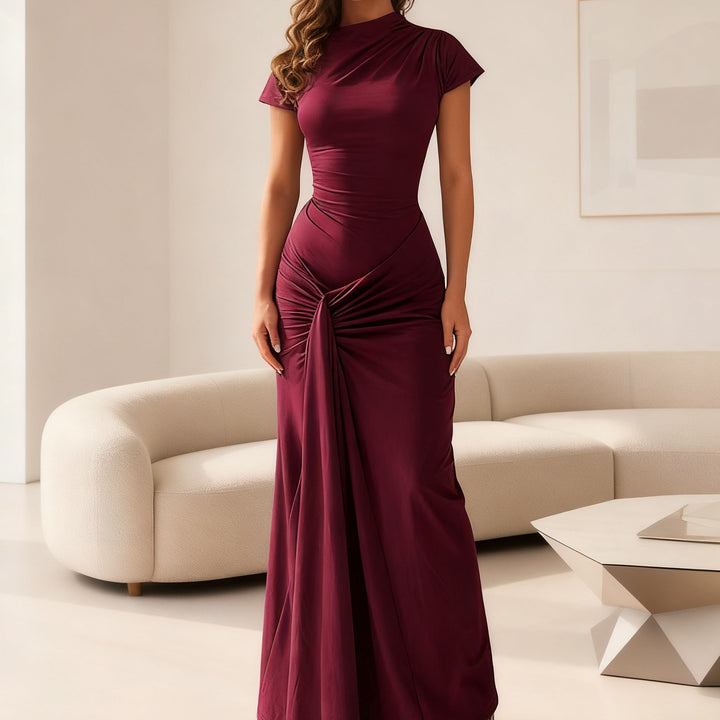 Damen Elegantes Langarm Maxi-Kleid mit Drapierung und figurformendem Schnitt Echo Archiv