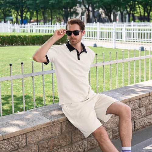 Herren Polo- und Shorts-Set mit dekorativem Kragen und atmungsaktivem Material Echoarchiv