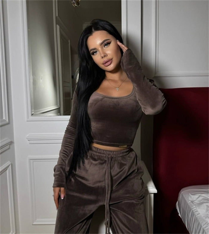 Damen modernes Cropped Lounge-Set mit langem Arm und elastischer Bundhose – Élanora