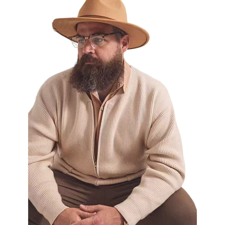 Unisex Oversized Boxy-Strickjacke mit verdecktem Reißverschluss und breiter Rippenstruktur Echoarchiv