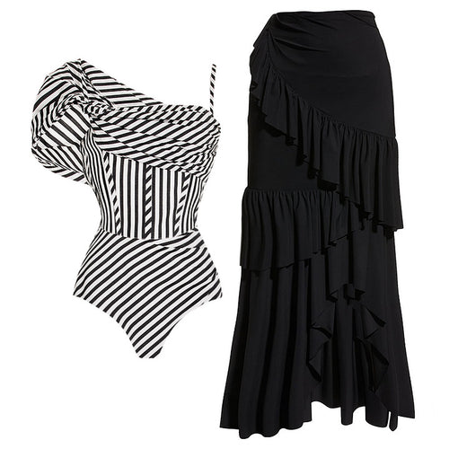 Damen One-Shoulder Badeanzug mit Volantrock Echo Archiv