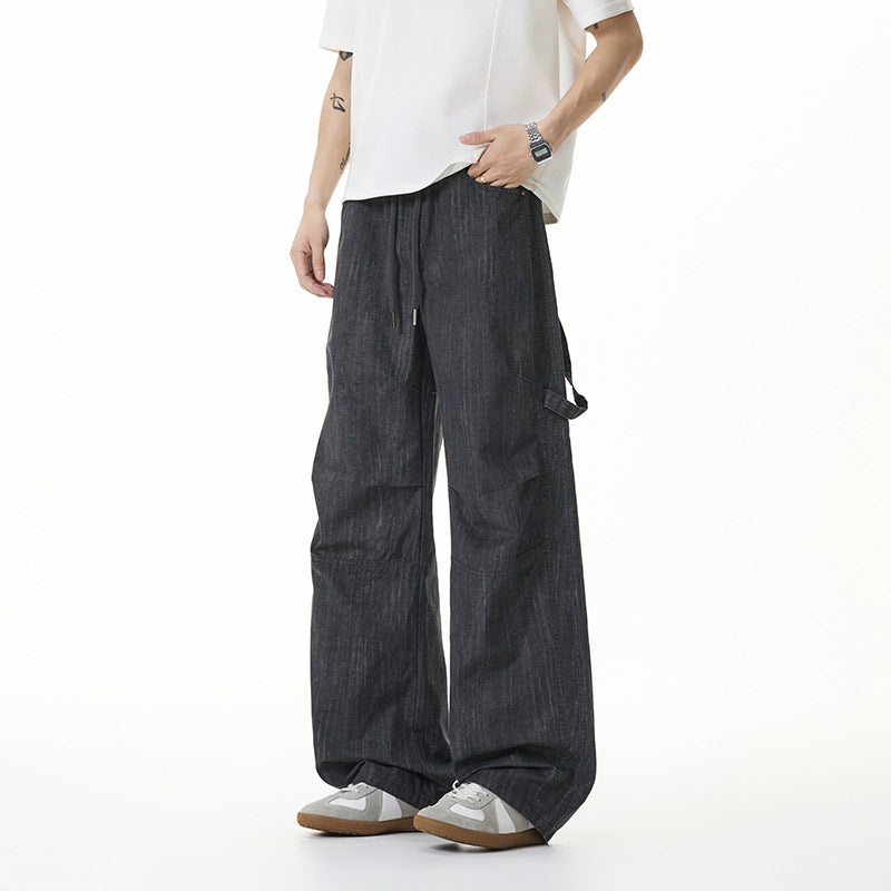 Damen Weite Leinenoptik Cargo-Bundhose mit Tunnelzug, Knieabnähern und asymmetrischer Seitentasche Echo Archiv