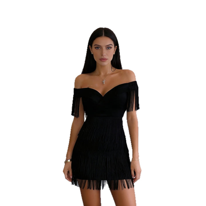Damen Off-Shoulder Kleid mit Fransen Echo Archiv