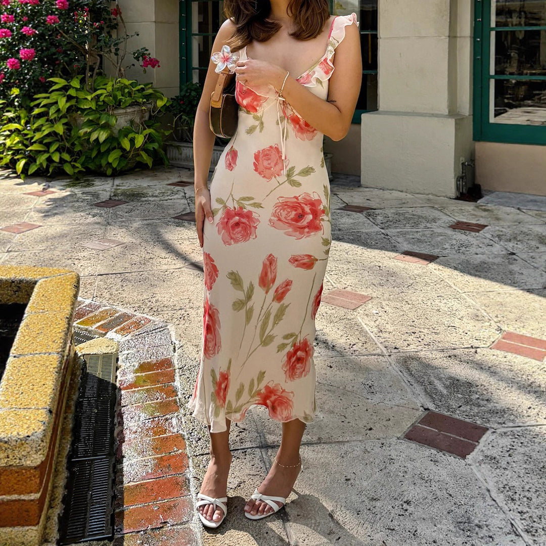Damen Maxikleid mit floralem Cut-Out und feinen Spaghettiträgern Echo Archiv