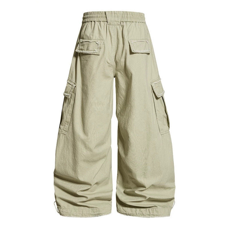 Damen Weite Cargo-Hose mit elastischem Bund, Cargo-Taschen und verstellbarem Saum Echoarchiv