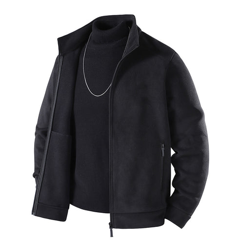 Herren Schlichte Velours-Optik Übergangsjacke mit hochschließendem Stehkragen, verdecktem Zwei-Wege-Reißverschluss & Zip-Taschen Echoarchiv