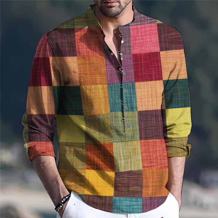 Herren Langarmhemd mit kreativem Patchwork-Design Echoarchiv