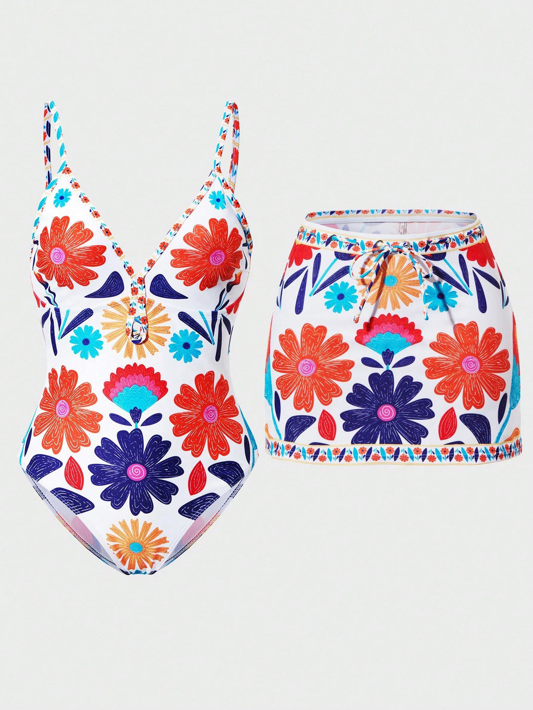 Damen Bikini-Set mit floralem Design und passendem Rock Echo Archiv