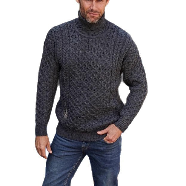 Herren Strickpullover mit Stehkragen und Kabelmuster – Norvane