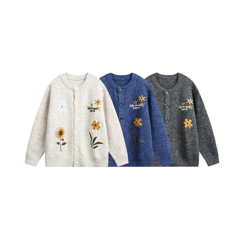Damen Strick-Cardigan mit Blumenstickerei, Rundhalsausschnitt und Knopfleiste Echoarchiv