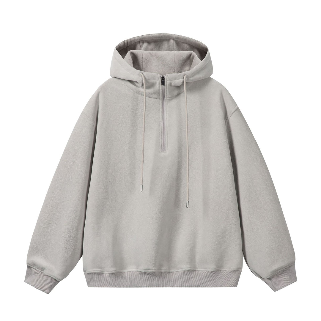 Unisex Oversize Fleece-Halbzip-Kapuzenpullover mit Kordelzug und Rippbündchen Echoarchiv