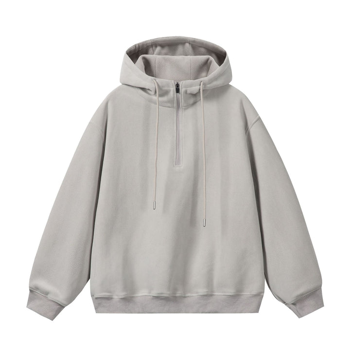 Unisex Oversize Fleece-Halbzip-Kapuzenpullover mit Kordelzug und Rippbündchen Echoarchiv