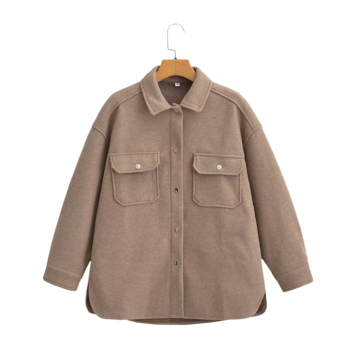 Damen Oversize Wollmix-Shacket mit Druckknopffront und aufgesetzten Pattentaschen Echo Archiv