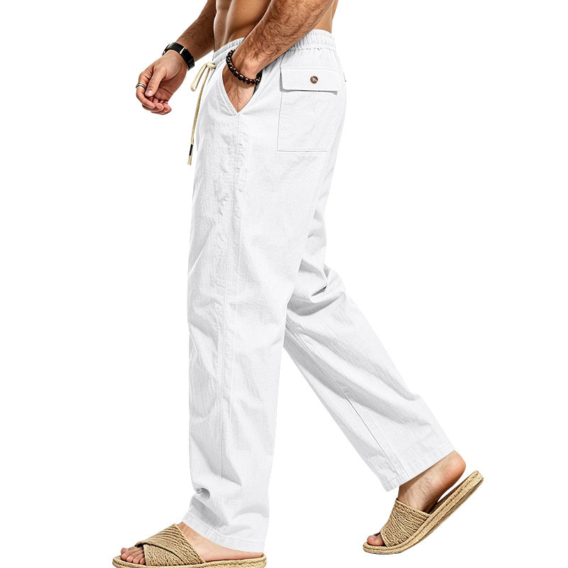 Herren Leichte Relax-Hose mit elastischem Bund, Kordelzug und aufgesetzter Cargotasche Echoarchiv