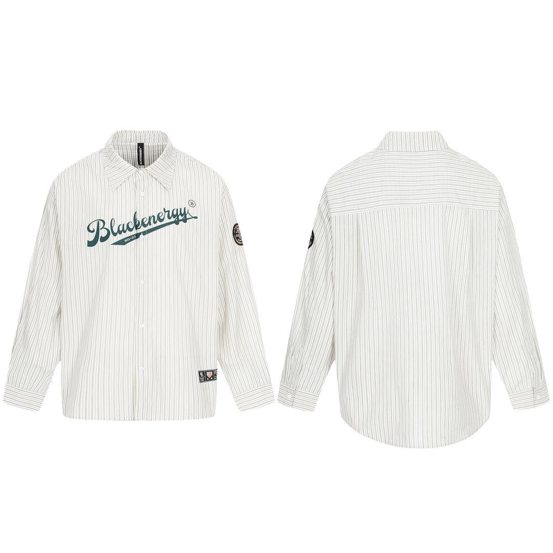 Herren Oversize-Hemdjacke im Baseball‑Inspired Stil mit Streifen, Logoprint und Abzeichenapplikationen Echoarchiv