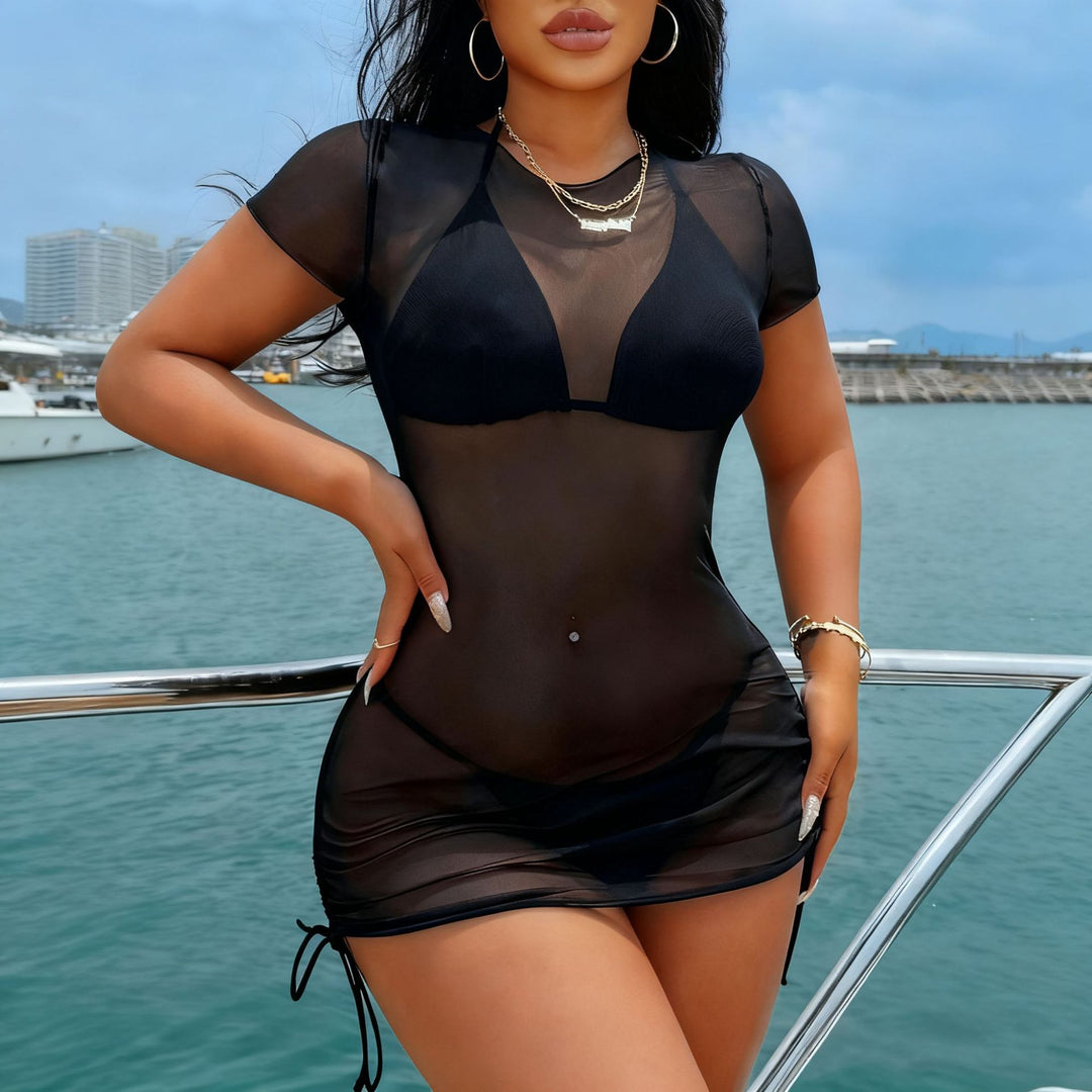 Damen Strandkleid mit transparentem Oberteil und verstellbarem Kordelzug Echo Archiv