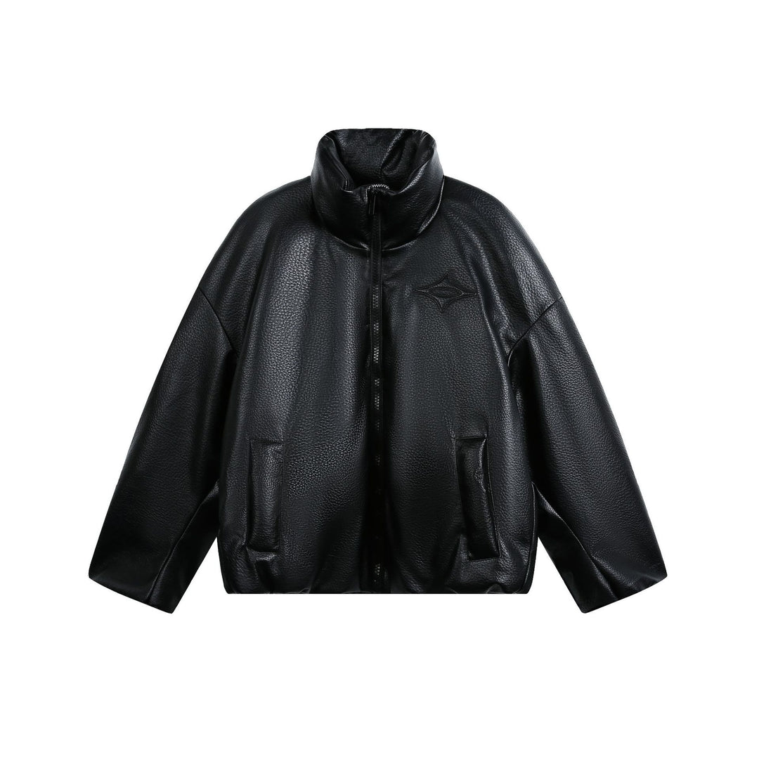 Damen Oversized Kunstleder-Bomberjacke mit hohem Stehkragen Echoarchiv