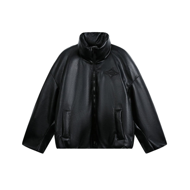 Damen Oversized Kunstleder-Bomberjacke mit hohem Stehkragen Echoarchiv