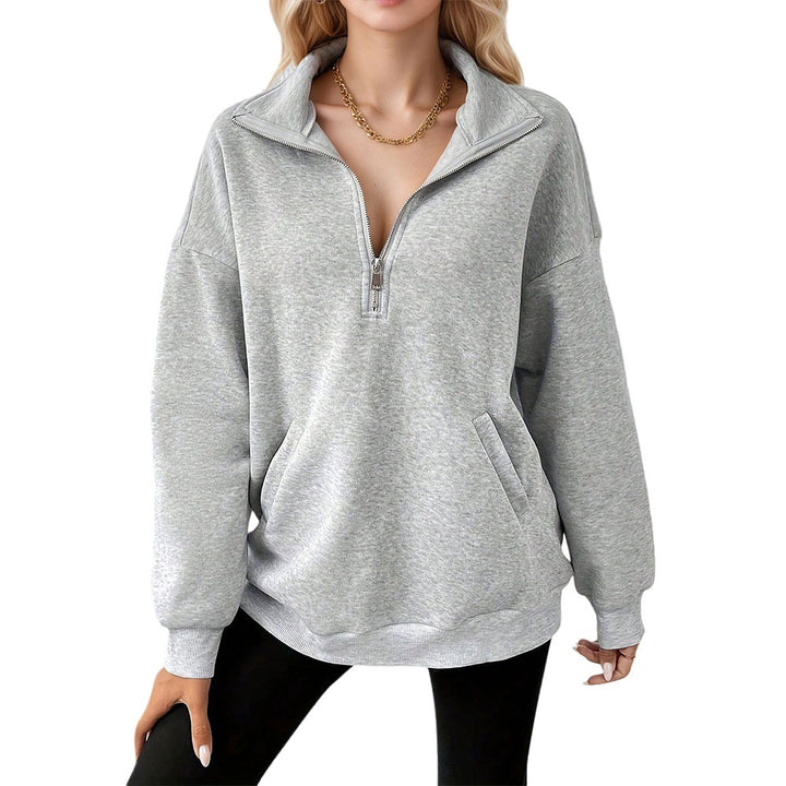 Damen lässiges Oversized-Halbzip-Sweatshirt mit hohem Kragen und Kängurutaschen – Avérine