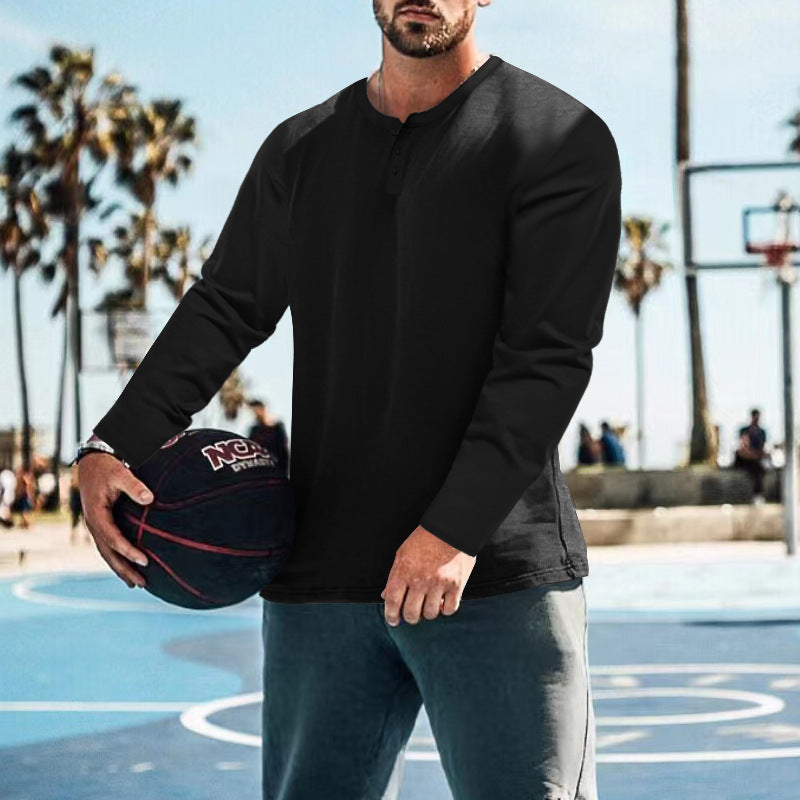 Herren nan lässiges Langarmshirt mit kurzer Knopfleiste, weichem Baumwolljersey und schmaler Silhouette Echo Archiv