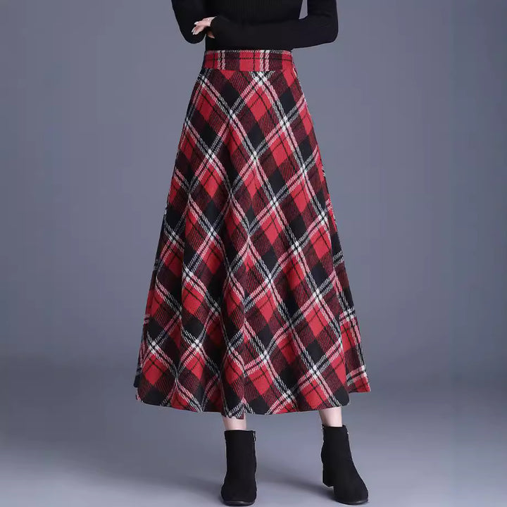 Damen nan weiter karierter Tellerrock aus Wollmix mit hoher Taille und Eingrifftaschen Echo Archiv