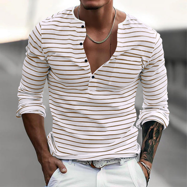 Herren Langarm-Henley-Shirt mit modischem Streifenmuster Echoarchiv