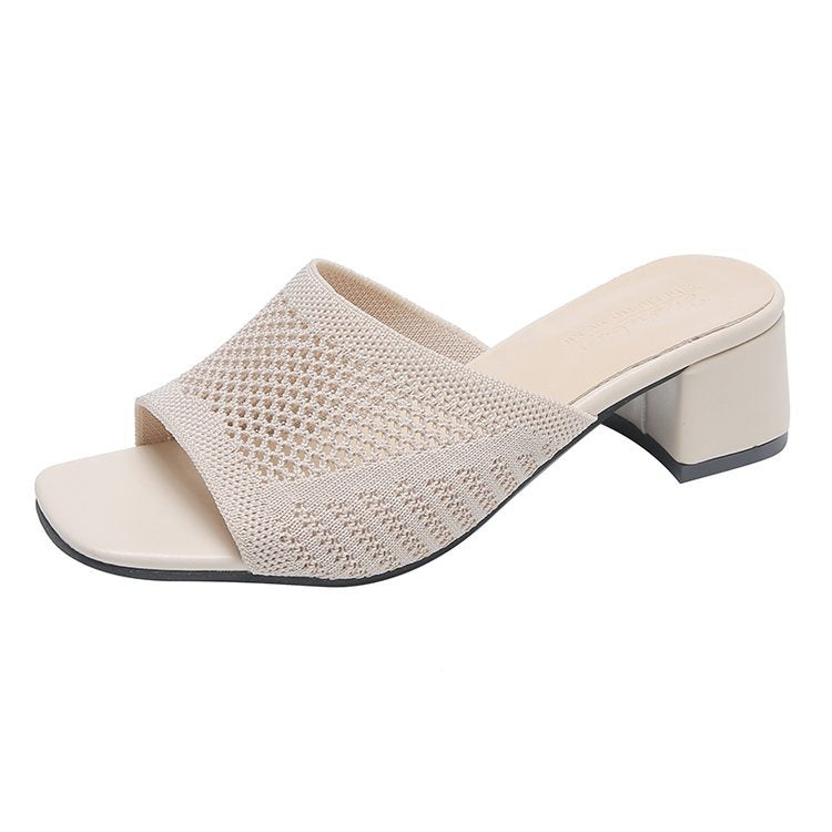 Damen nan gestrickte Sommermule mit niedrigem Blockabsatz und quadratischer Zehenform Echo Archiv