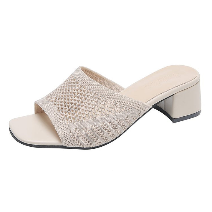 Damen nan gestrickte Sommermule mit niedrigem Blockabsatz und quadratischer Zehenform Echo Archiv