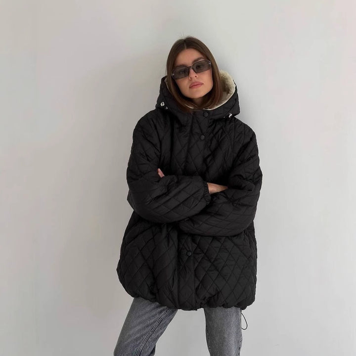 Damen Oversize Steppjacke mit Teddyfutter und Kapuze Echoarchiv