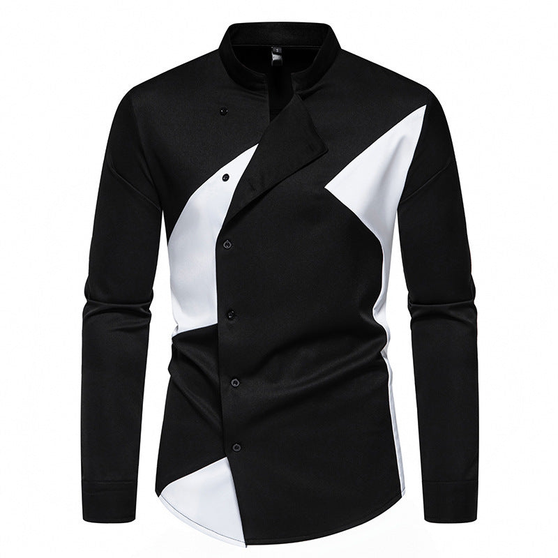 Herren modisches Designerhemd mit asymmetrischem Schnitt und innovativem Knopfdesign Echoarchiv