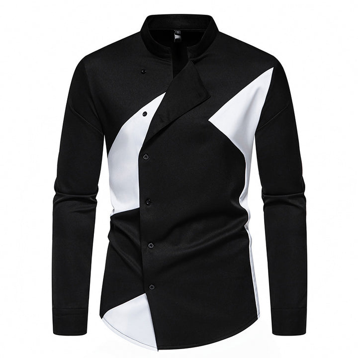Herren modisches Designerhemd mit asymmetrischem Schnitt und innovativem Knopfdesign Echoarchiv