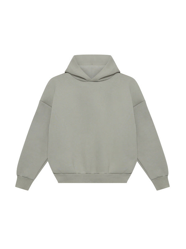 Unisex minimalistischer Kapuzenpullover ohne Kängurutasche mit überschnittener Schulter und geripptem Saum Echo Archiv