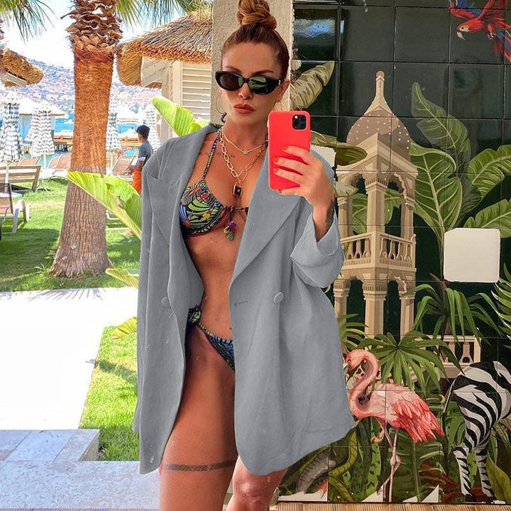 [Damen] Leichter Oversize-Strandblazer als lässiges Cover-Up mit fallendem Revers Echoarchiv