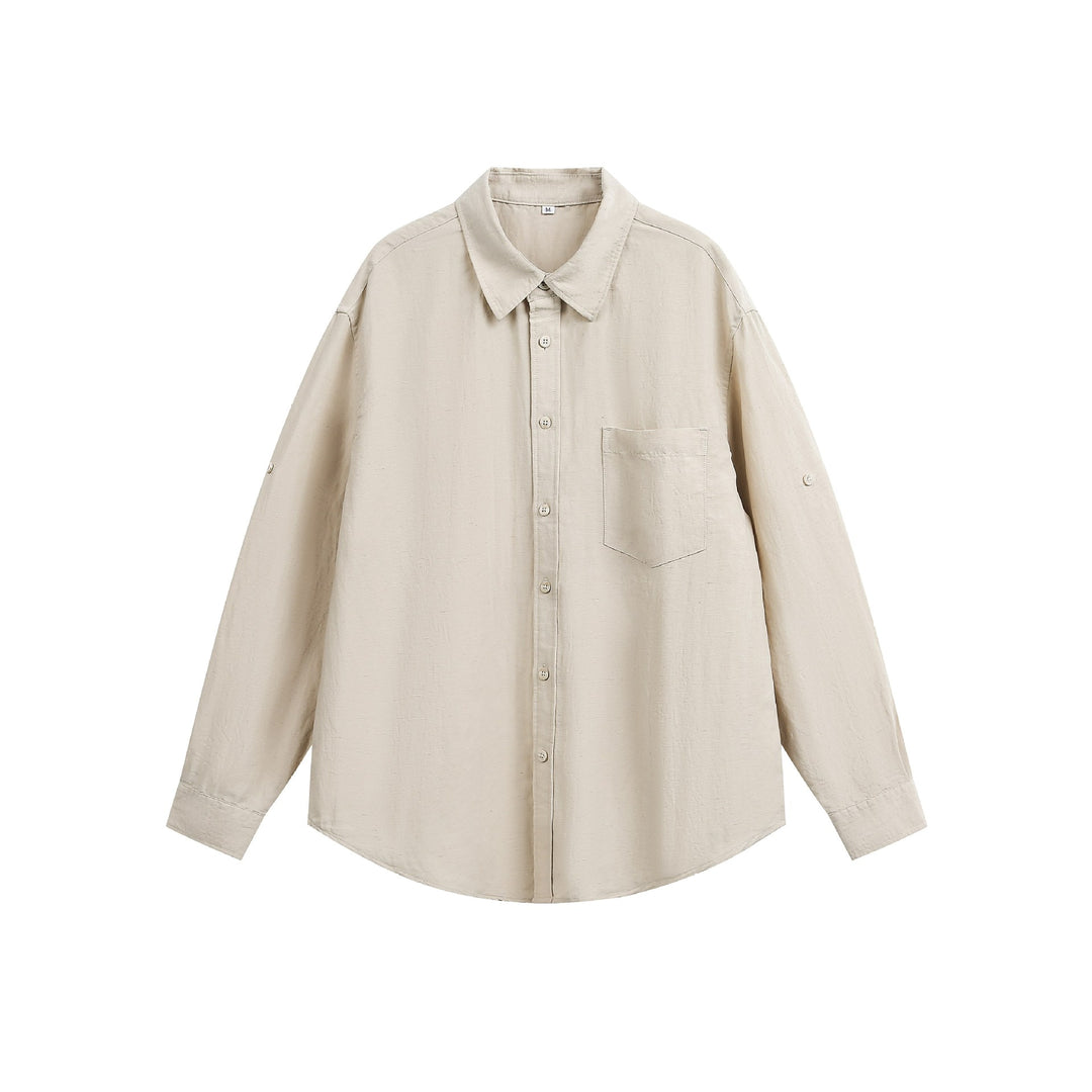 Unisex Oversize‑Hemdjacke aus leichter Leinenmischung mit Kentkragen und aufgesetzter Brusttasche Echoarchiv