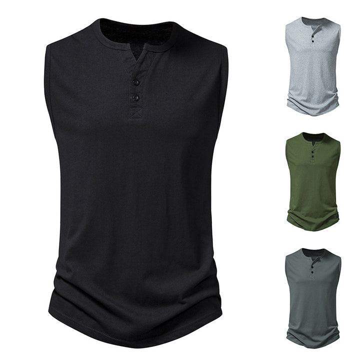 Herren ärmelloses Henley-Shirt mit modernem Knopfdesign Echoarchiv
