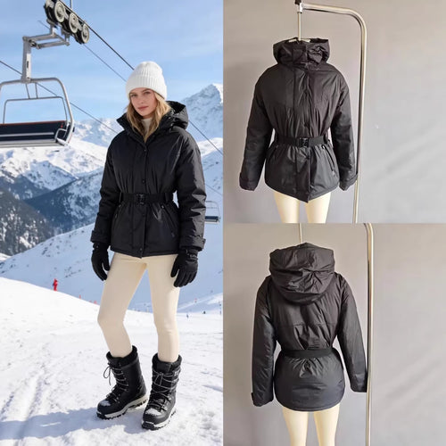 Damen Hochfunktionale Daunenoptik-Skijacke mit Taillengürtel und Kapuze Echo Archiv